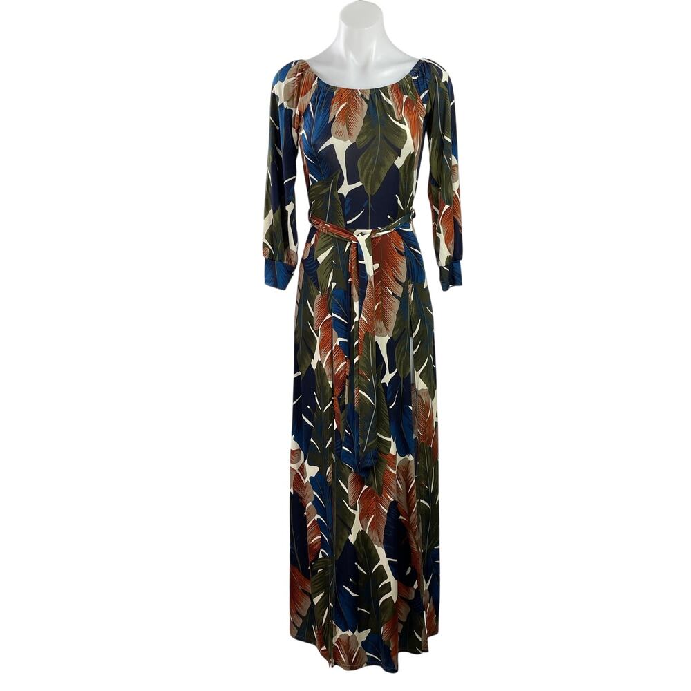 Fashion Nova Night Moves Women's Multicolor Long Sleeves Tropical Maxi Dress XS